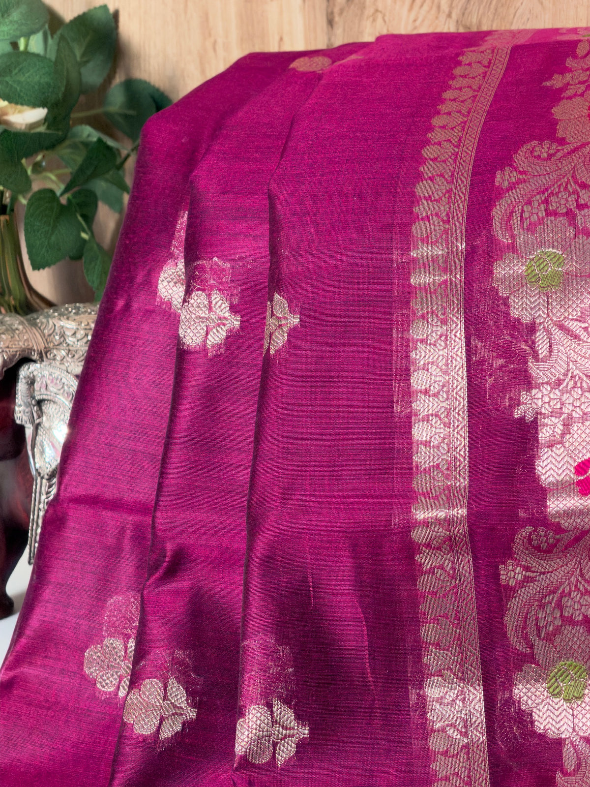Magenta Chanderi Cotton Silk Meenkari Saree