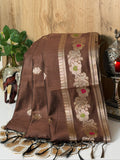 Cocoa Brown Chanderi Cotton Silk Meenkari Saree