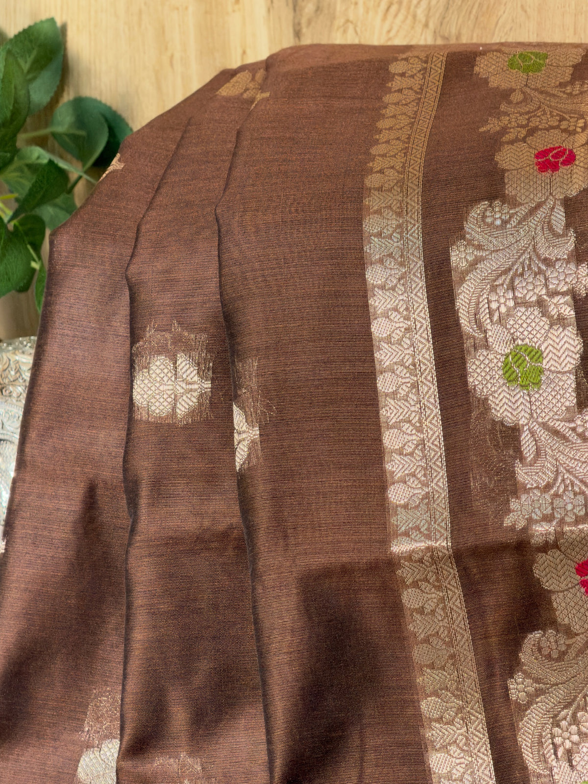Cocoa Brown Chanderi Cotton Silk Meenkari Saree