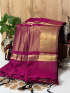Rani Pink Chanderi Cotton Silk Saree with Zari Border