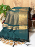 Deep Teal Chanderi Cotton Silk Saree with Zari Border