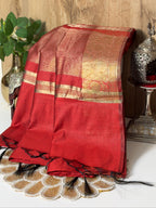 Brick Red Chanderi Cotton Silk Saree with Zari Border