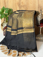 Black Chanderi Cotton Silk Saree with Zari Border