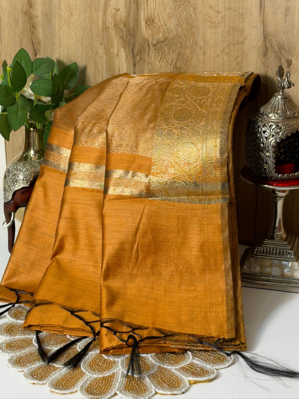 Mustard Yellow Chanderi Cotton Silk Saree with Zari Border