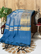 Sky Blue Chanderi Cotton Silk Saree with Zari Border