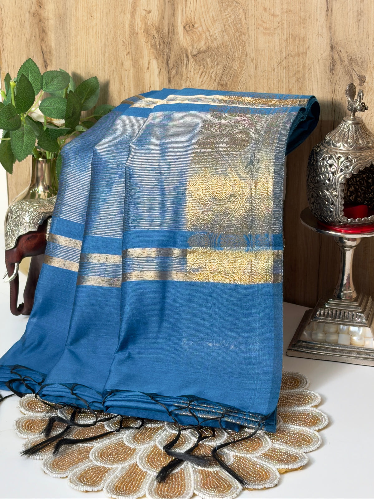 Sky Blue Chanderi Cotton Silk Saree with Zari Border