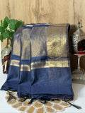 Steel Blue Chanderi Cotton Silk Saree with Zari Border
