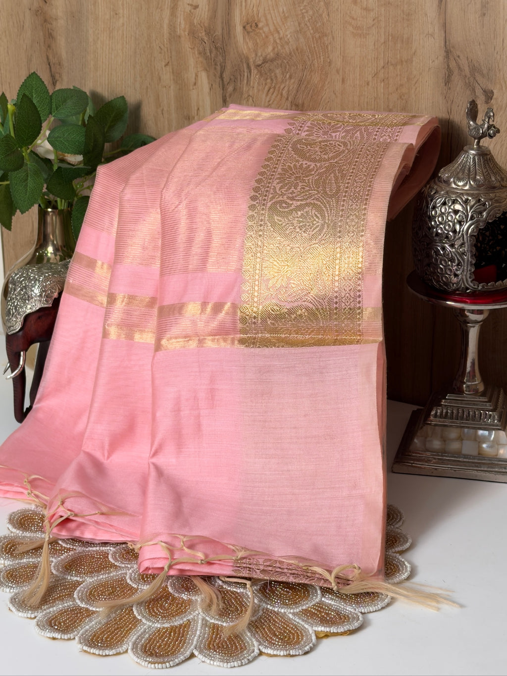 Candy Pink Chanderi Cotton Silk Saree with Zari Border