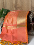 Coral Orange Chanderi Cotton Silk Saree with Zari Border