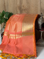 Coral Orange Chanderi Cotton Silk Saree with Zari Border