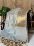 Ice Blue Chanderi Cotton Silk Saree with Zari Border