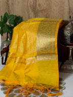 Mustard Yellow Chanderi Cotton Silk Saree with Zari Border