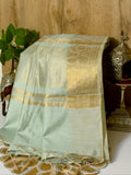Mint Green Chanderi Cotton Silk Saree with Zari Border