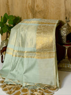 Mint Green Chanderi Cotton Silk Saree with Zari Border