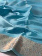 Aqua Blue Chanderi Cotton Silk Saree with Zari Border