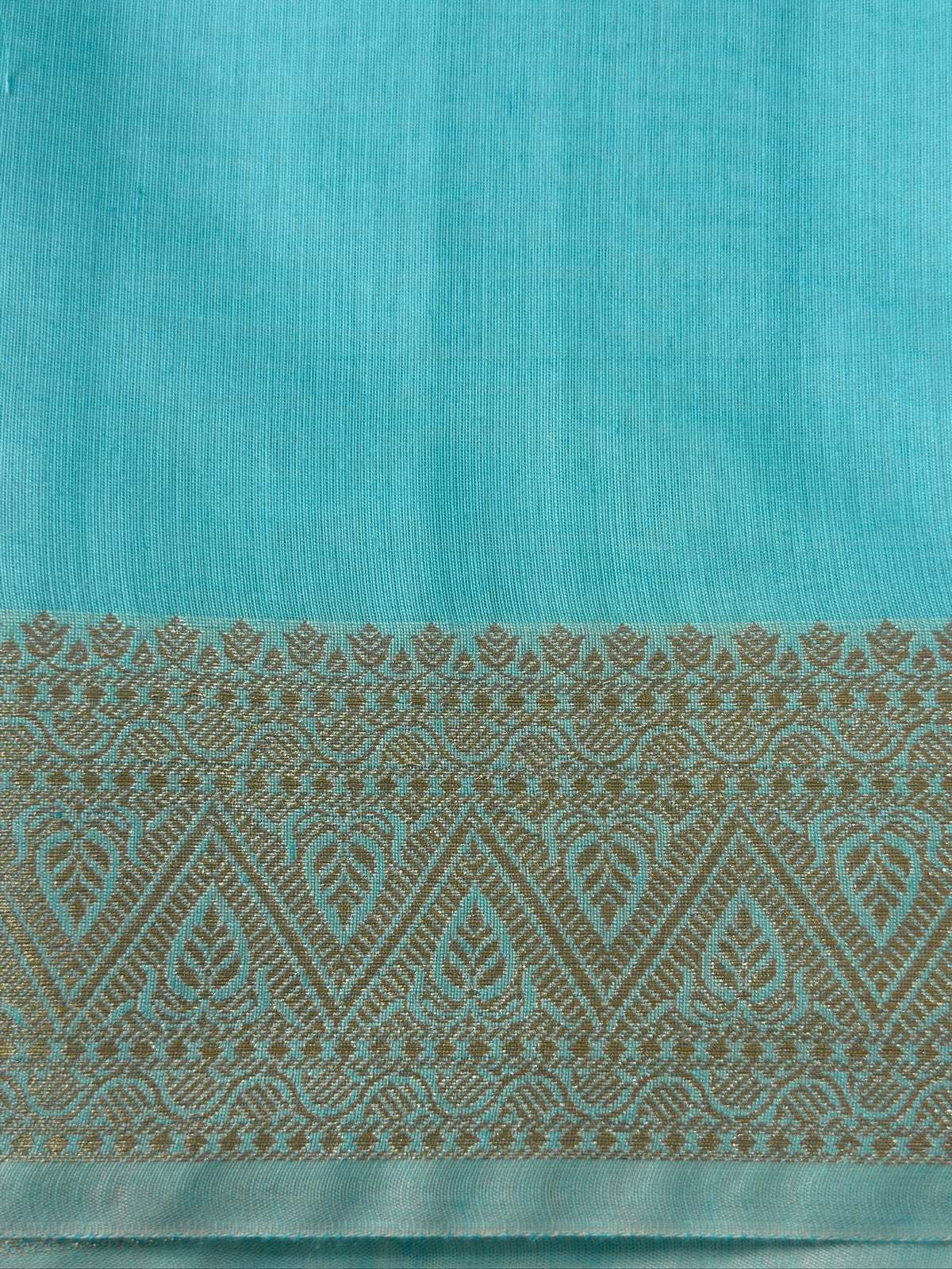 Aqua Blue Chanderi Cotton Silk Saree with Zari Border