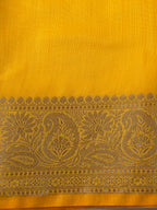 Mustard Yellow Chanderi Cotton Silk Saree with Zari Border