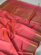 Coral Pink Chanderi Cotton Silk Saree with Zari Border