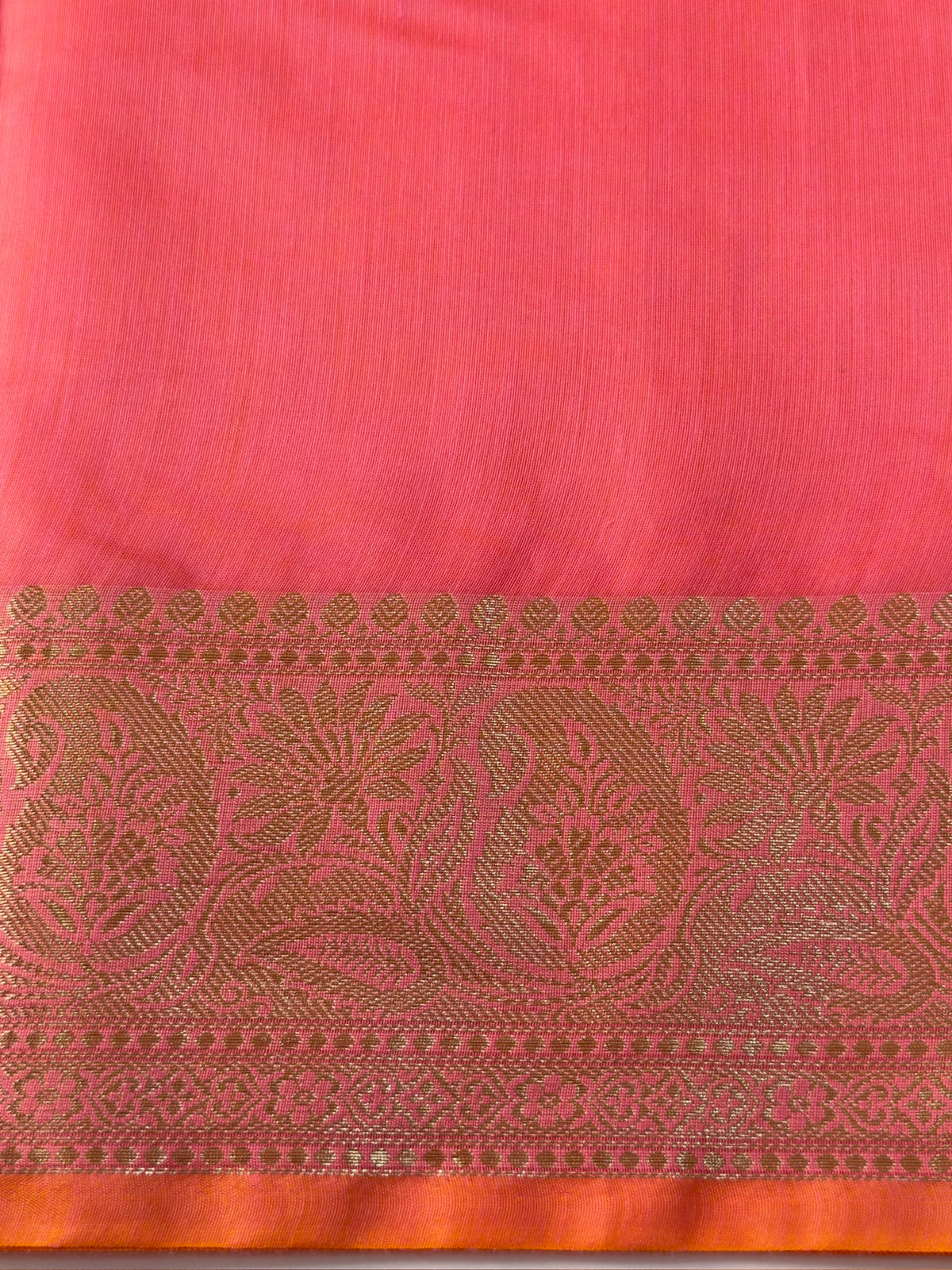 Coral Pink Chanderi Cotton Silk Saree with Zari Border