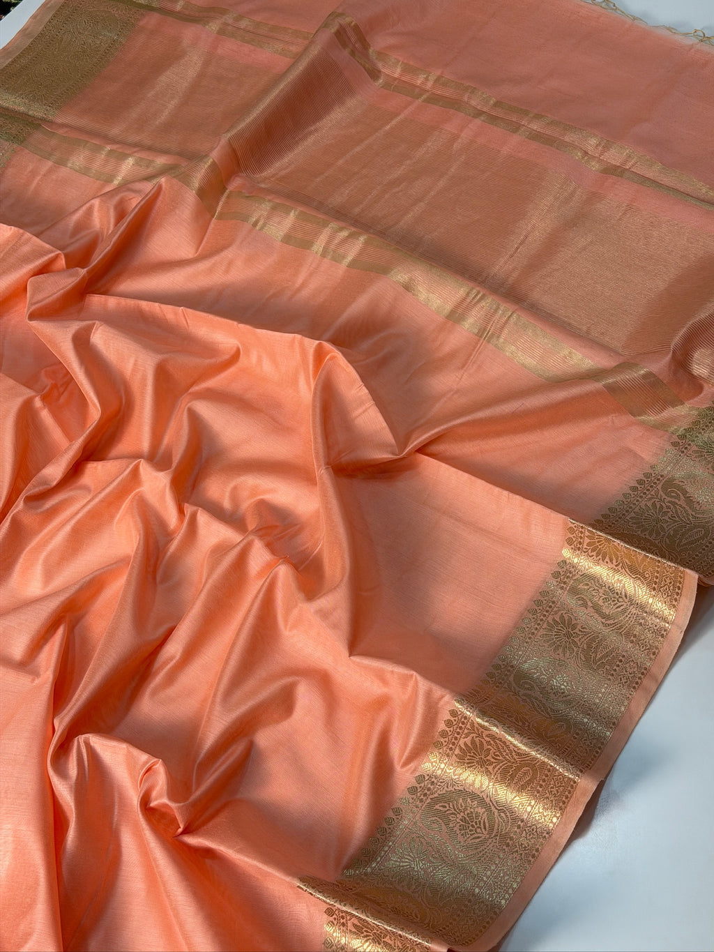 Peach Pink Chanderi Cotton Silk Saree with Zari Border