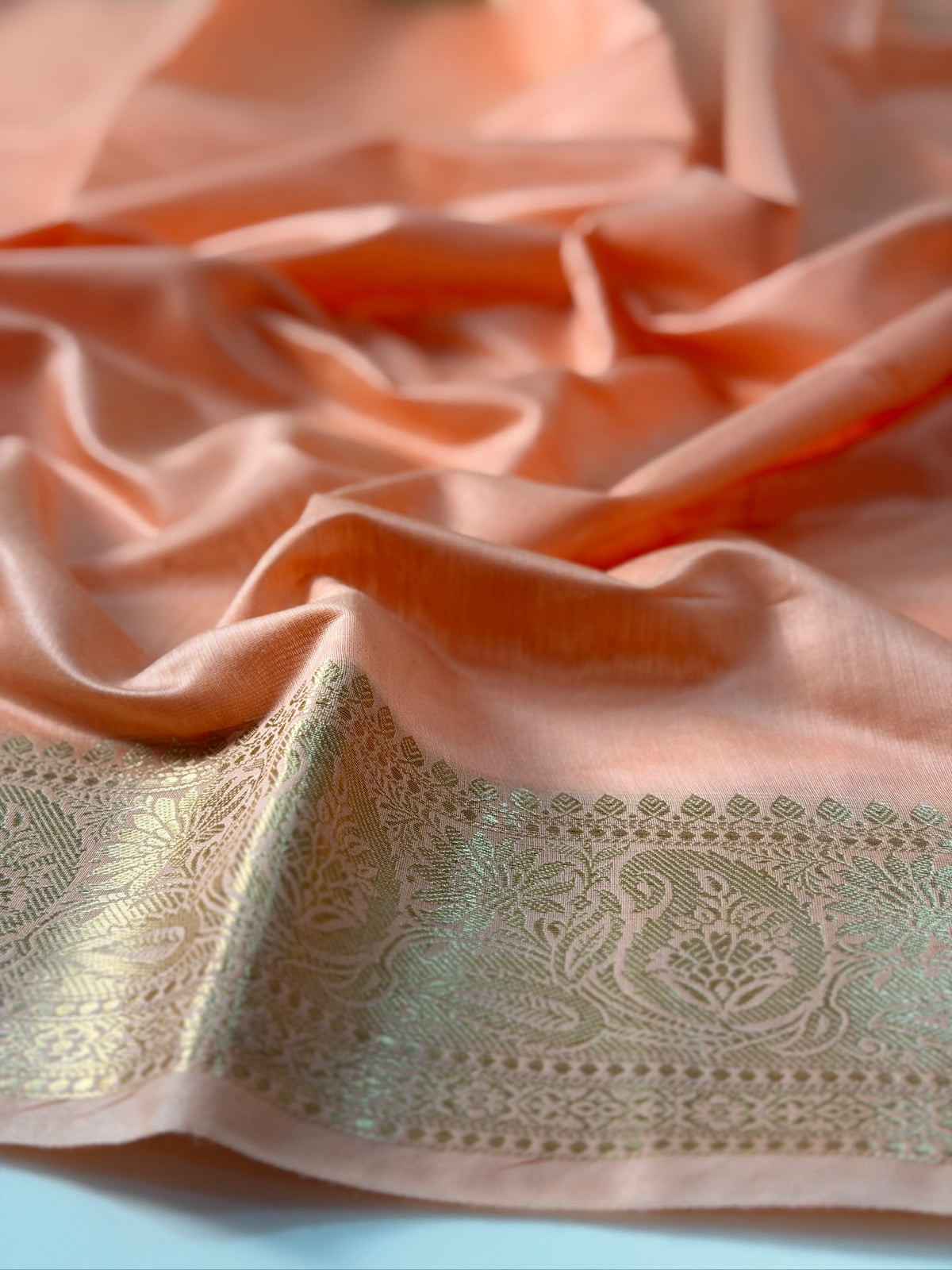 Peach Pink Chanderi Cotton Silk Saree with Zari Border