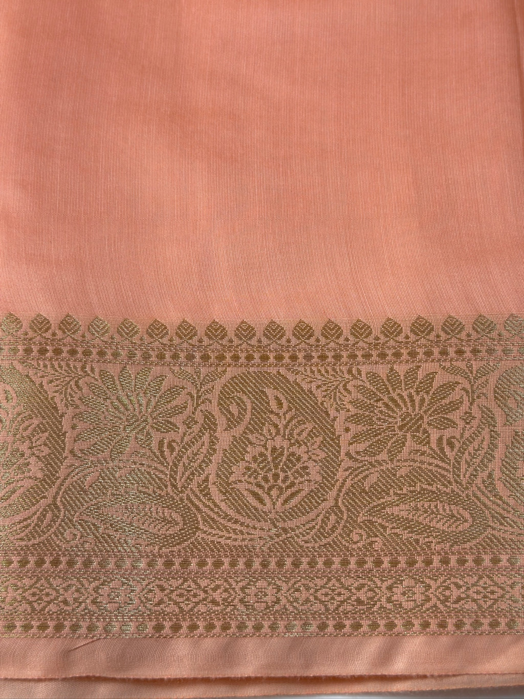 Peach Pink Chanderi Cotton Silk Saree with Zari Border