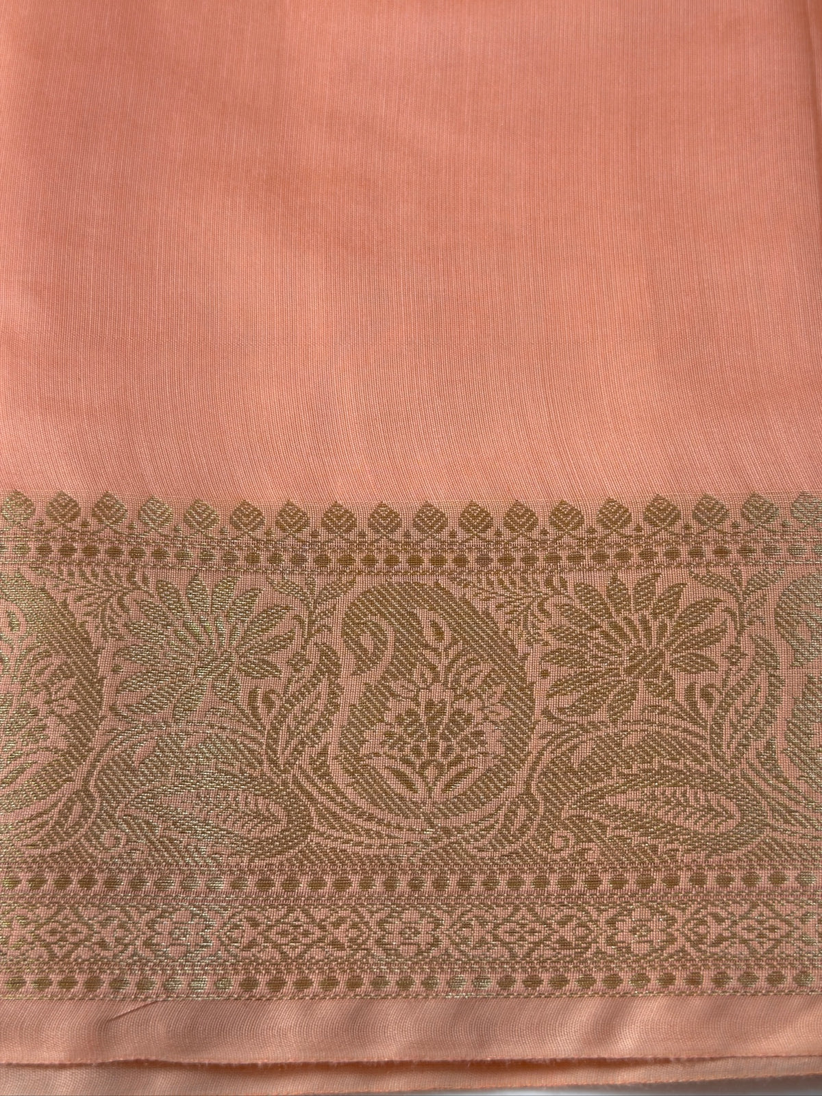 Peach Pink Chanderi Cotton Silk Saree with Zari Border