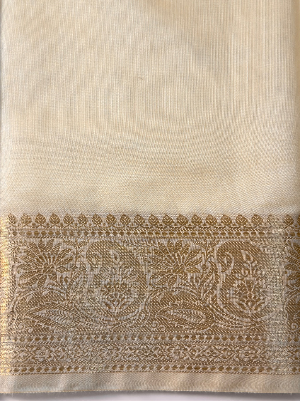 Ivory Chanderi Cotton Silk Saree with Zari Border