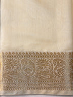 Ivory Chanderi Cotton Silk Saree with Zari Border