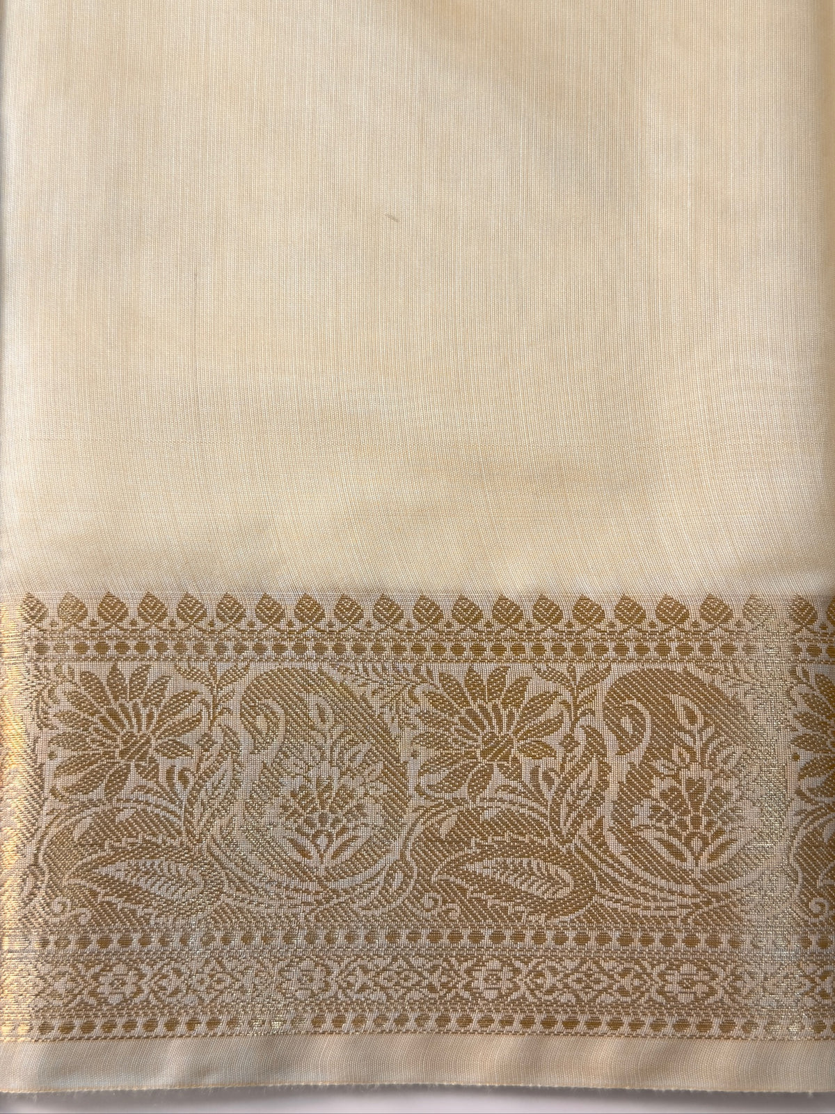 Ivory Chanderi Cotton Silk Saree with Zari Border