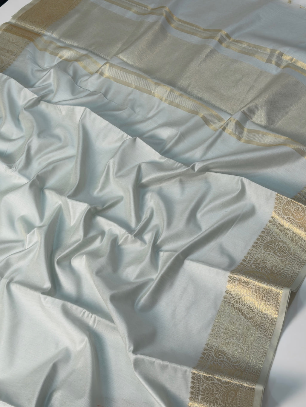 Ice Blue Chanderi Cotton Silk Saree with Zari Border