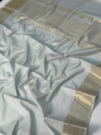 Ice Blue Chanderi Cotton Silk Saree with Zari Border