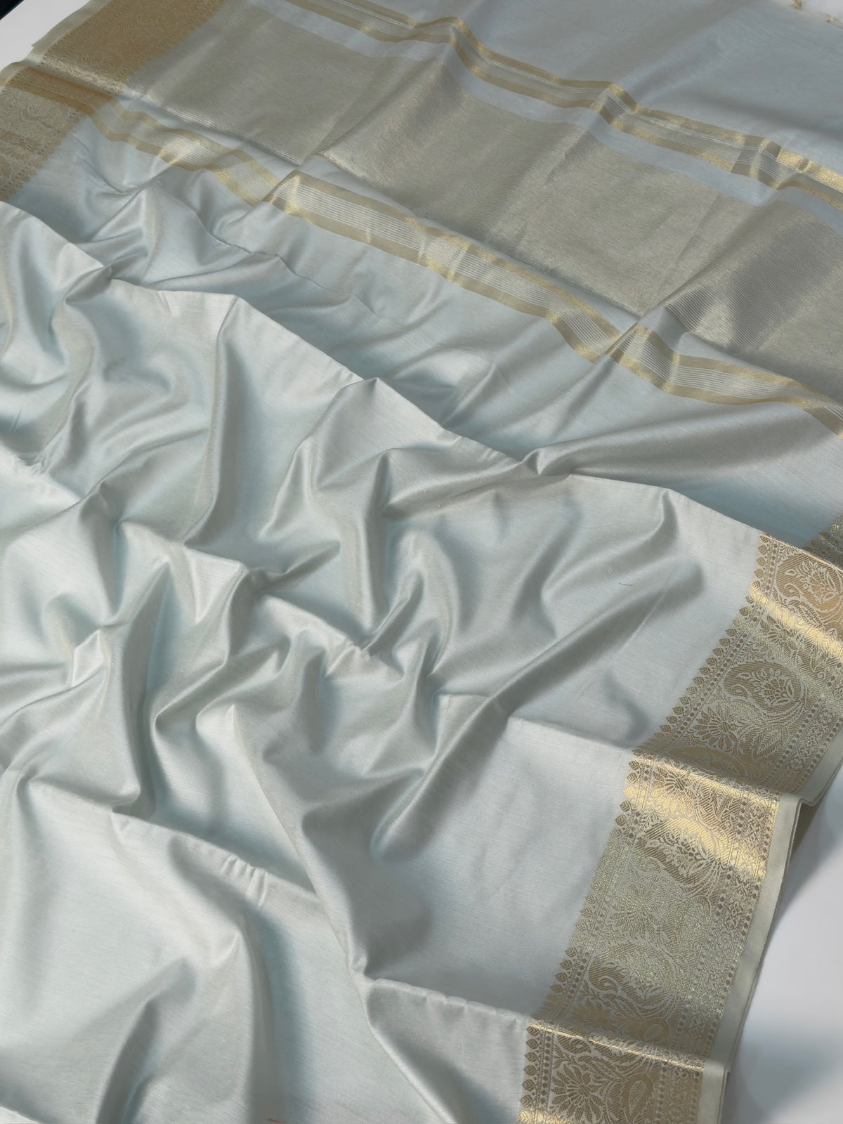 Ice Blue Chanderi Cotton Silk Saree with Zari Border