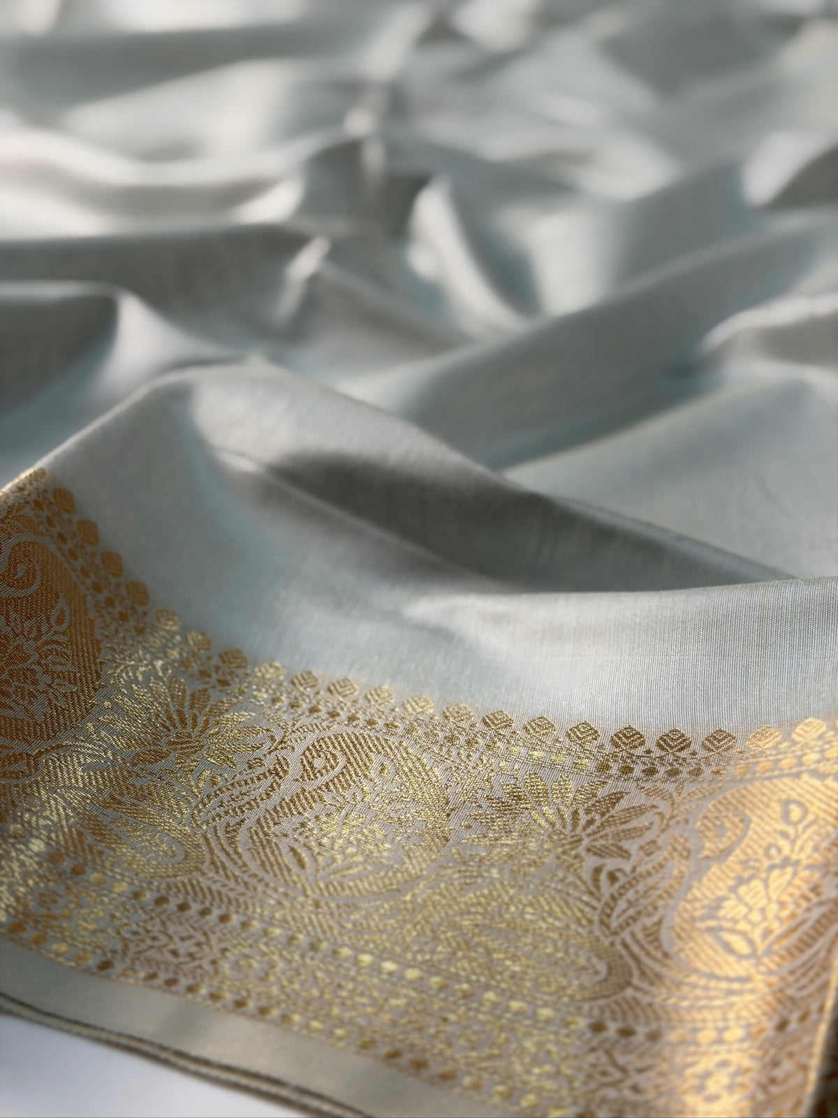 Ice Blue Chanderi Cotton Silk Saree with Zari Border