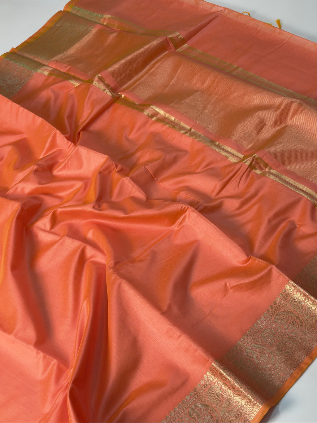 Coral Orange Chanderi Cotton Silk Saree with Zari Border