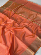 Coral Orange Chanderi Cotton Silk Saree with Zari Border
