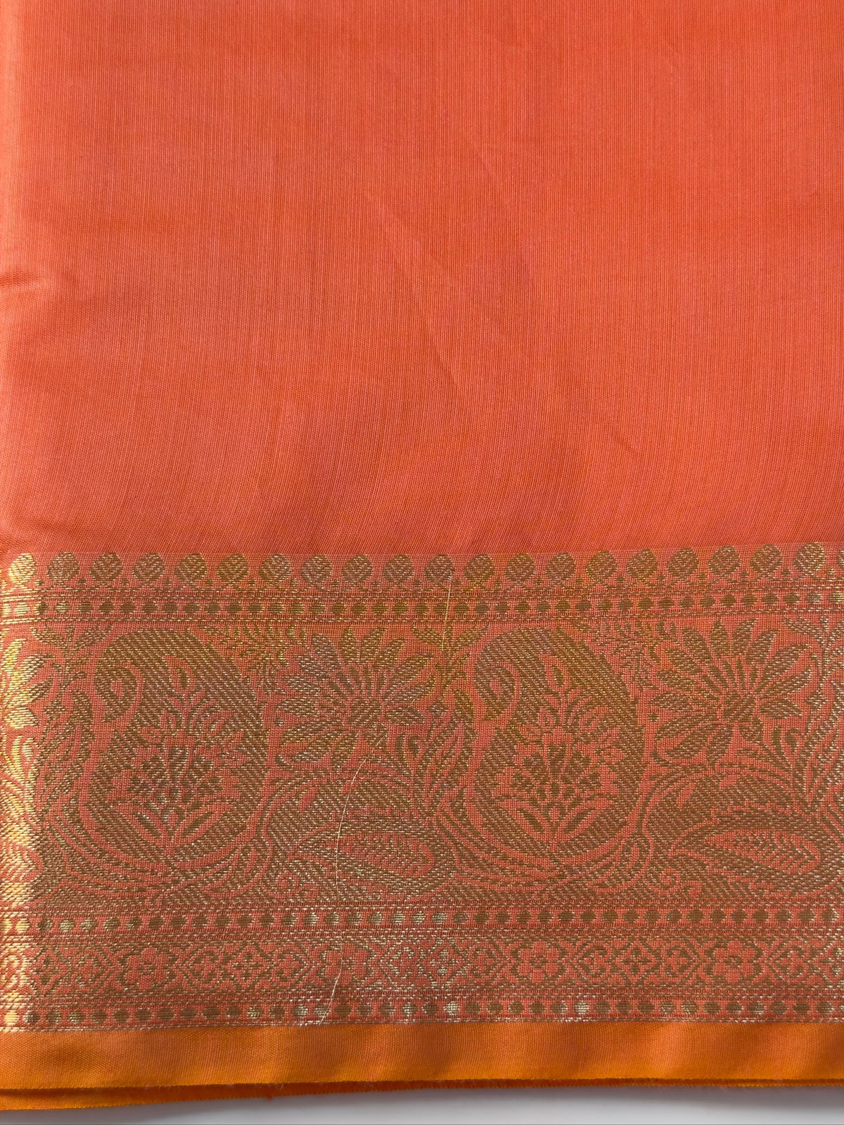 Coral Orange Chanderi Cotton Silk Saree with Zari Border