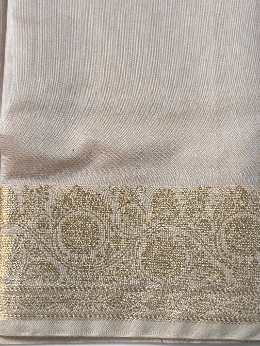 Ivory Beige Chanderi Cotton Silk Saree with Zari Border