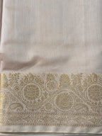 Ivory Beige Chanderi Cotton Silk Saree with Zari Border