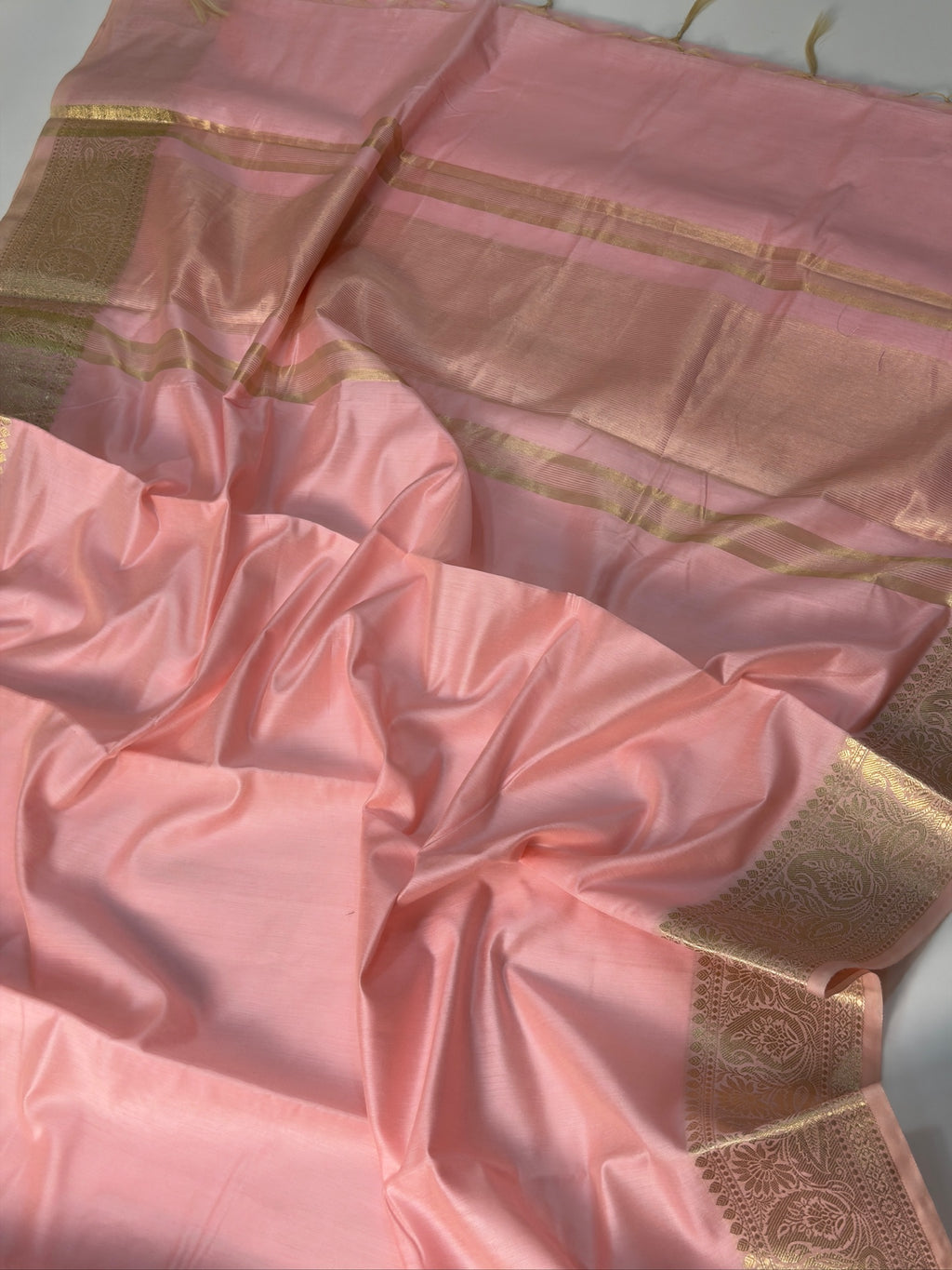 Candy Pink Chanderi Cotton Silk Saree with Zari Border