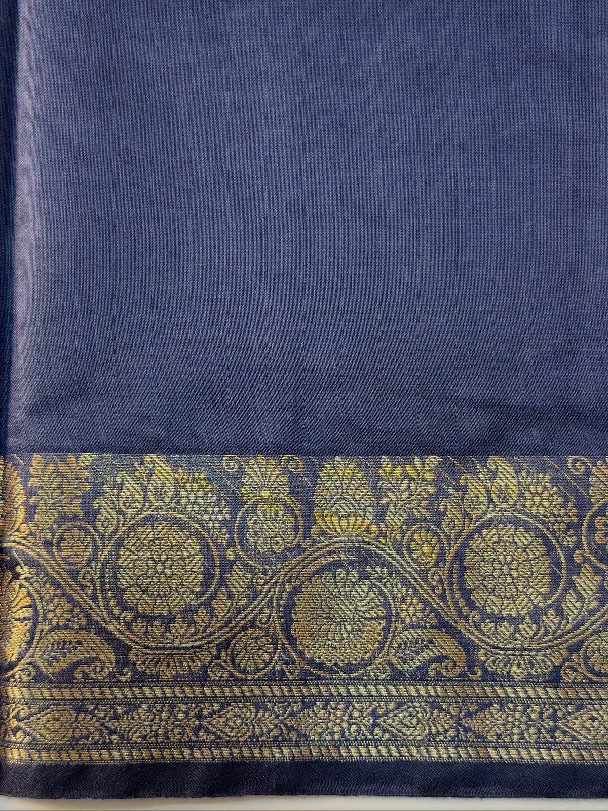 Steel Blue Chanderi Cotton Silk Saree with Zari Border