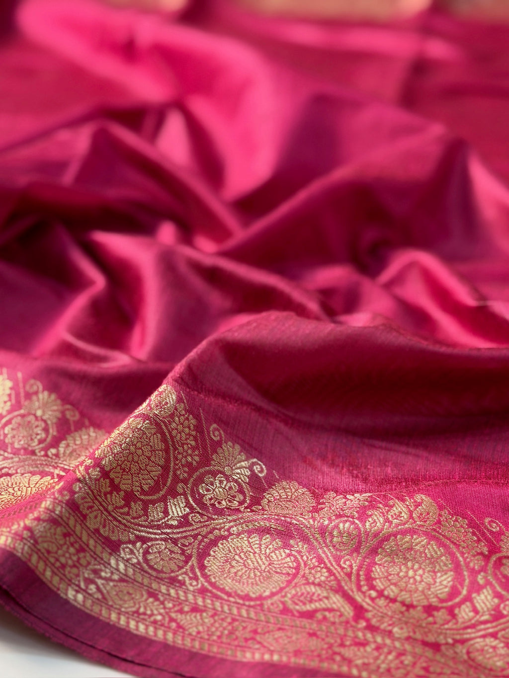 Rani Pink Chanderi Cotton Silk Saree with Zari Border