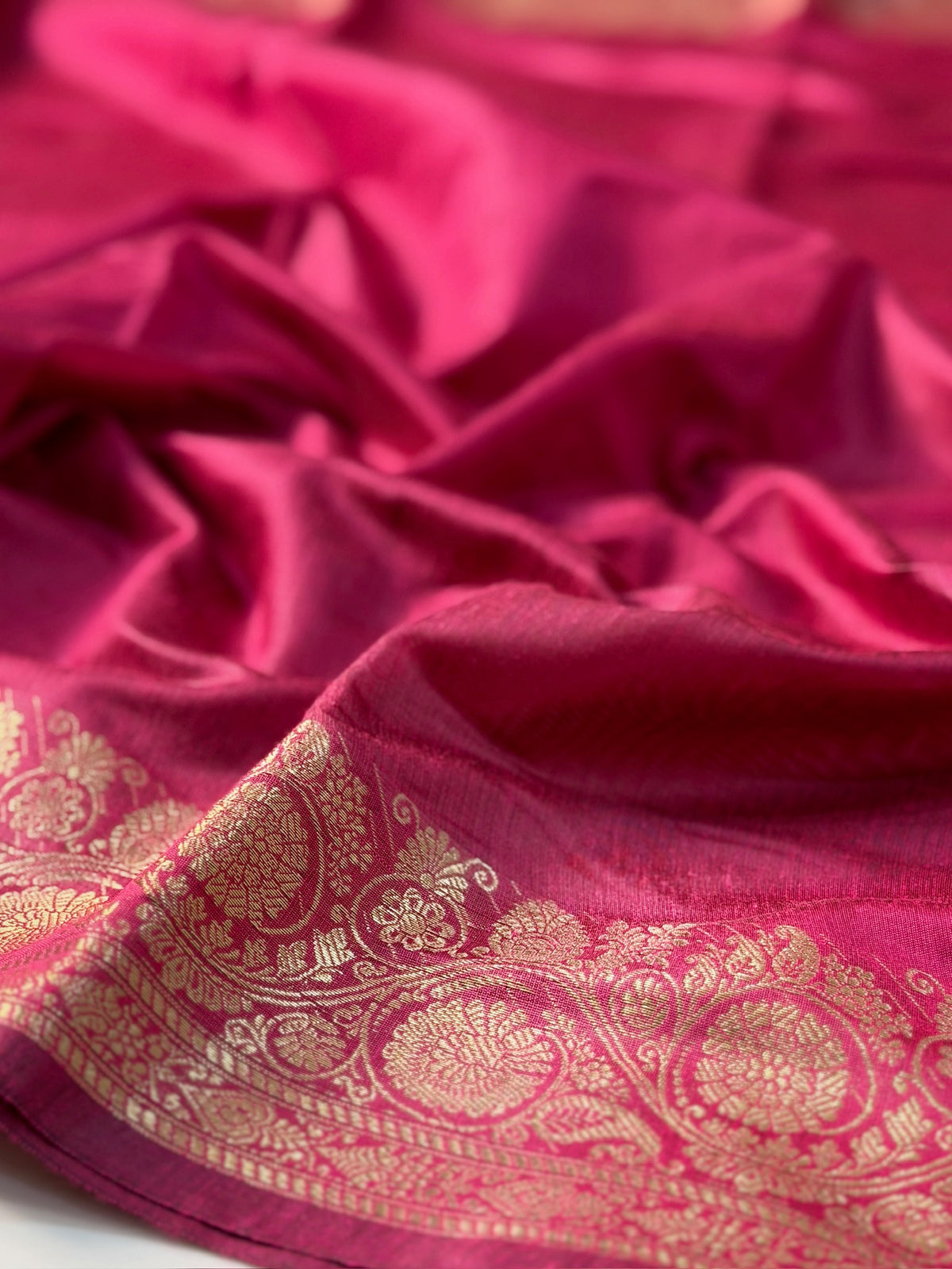 Rani Pink Chanderi Cotton Silk Saree with Zari Border