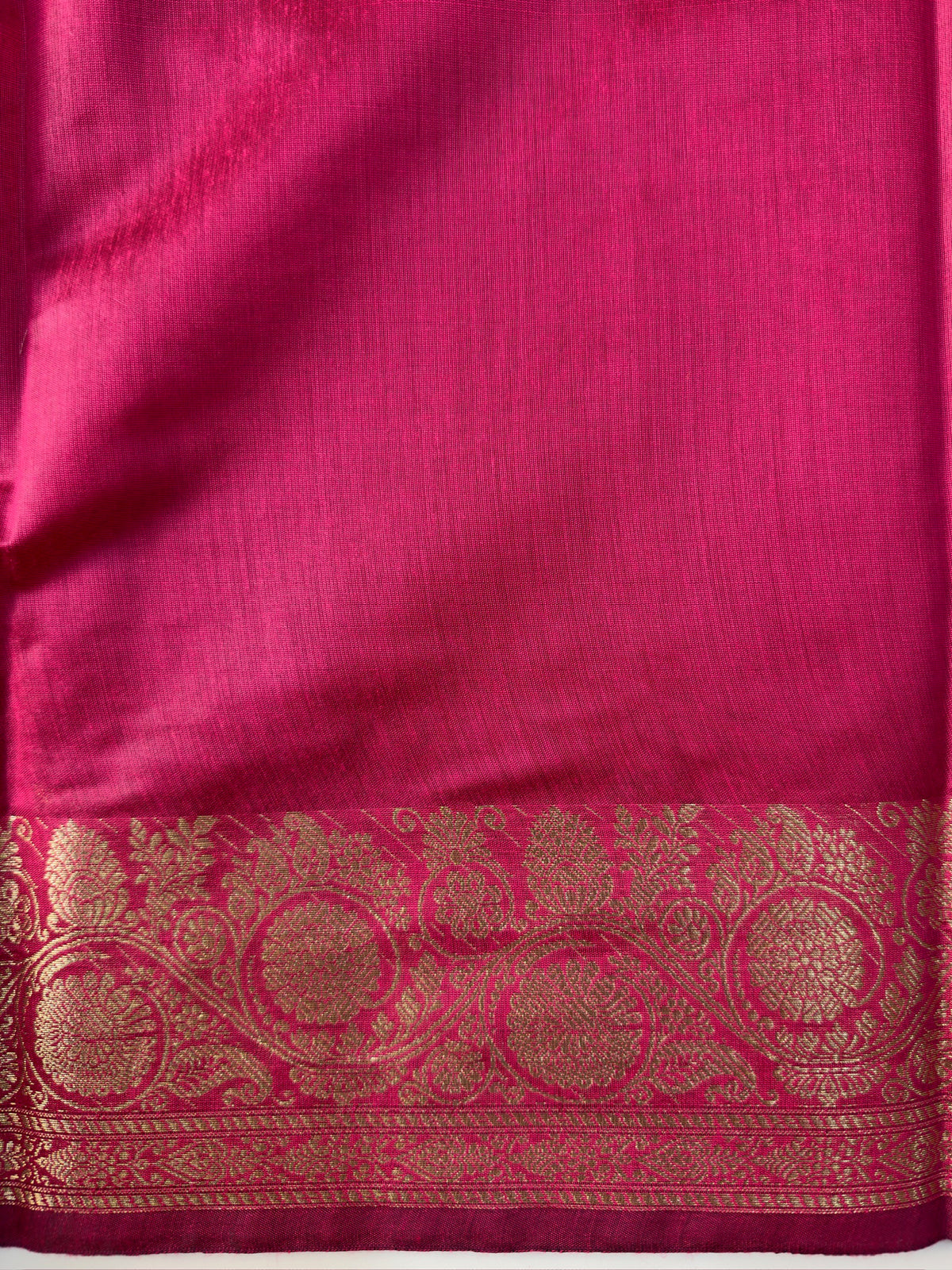 Rani Pink Chanderi Cotton Silk Saree with Zari Border