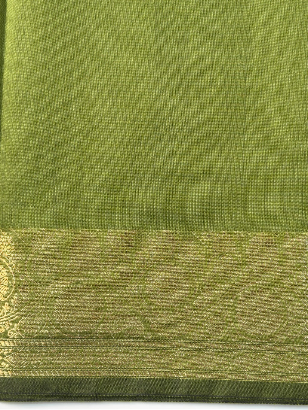 Olive Green Chanderi Cotton Silk Saree with Zari Border