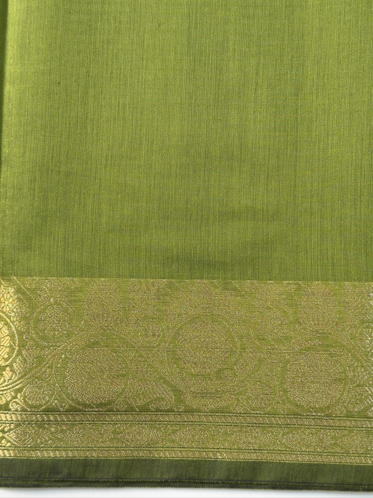 Olive Green Chanderi Cotton Silk Saree with Zari Border