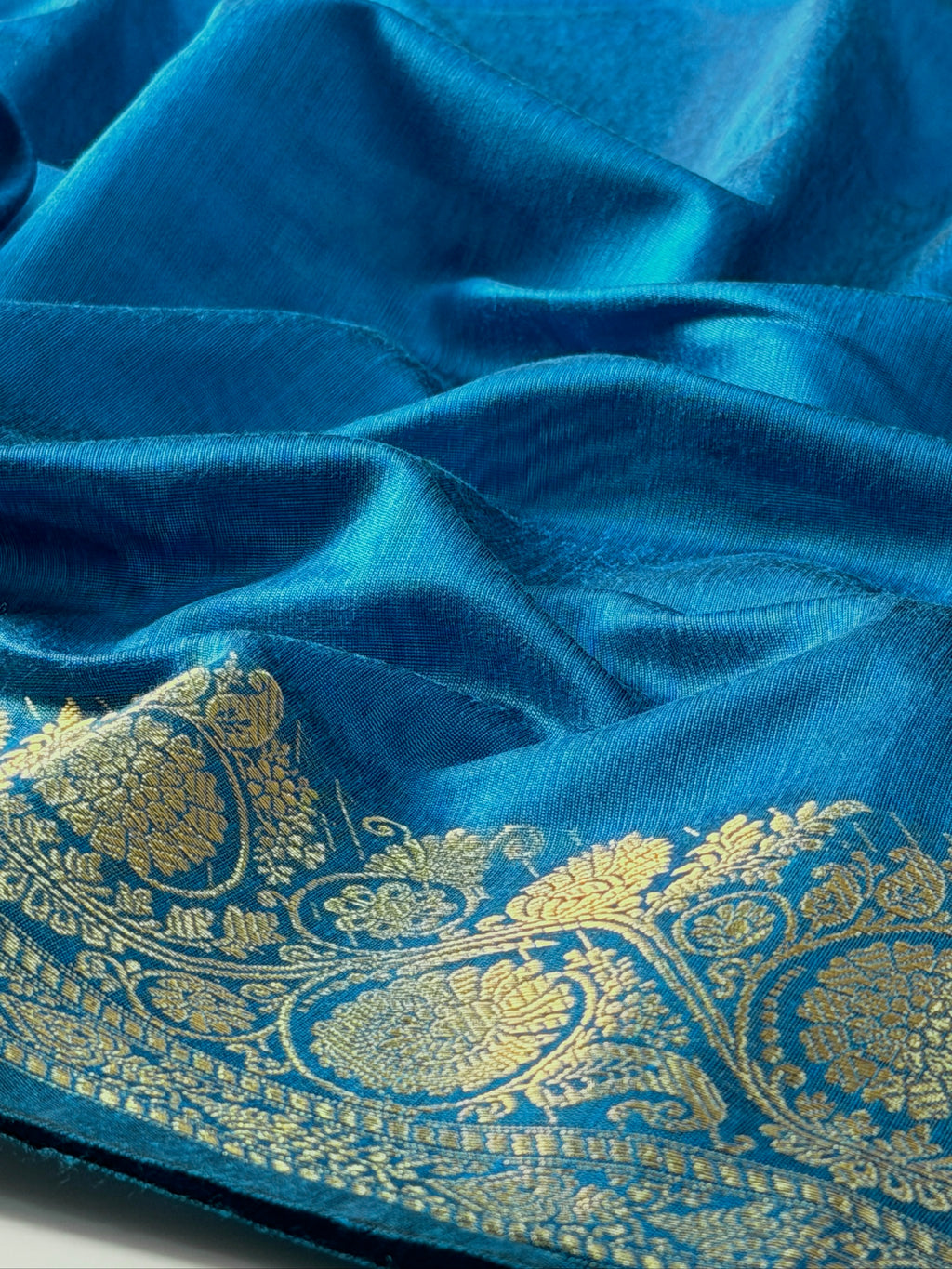 Sky Blue Chanderi Cotton Silk Saree with Zari Border
