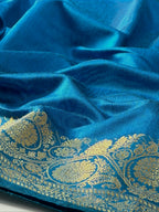 Sky Blue Chanderi Cotton Silk Saree with Zari Border