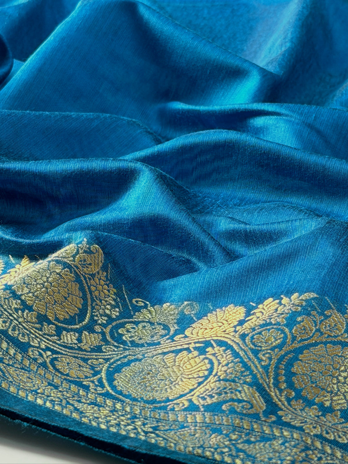 Sky Blue Chanderi Cotton Silk Saree with Zari Border
