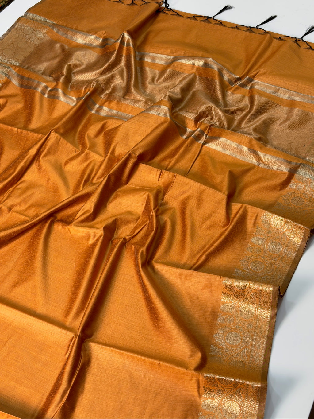 Mustard Yellow Chanderi Cotton Silk Saree with Zari Border